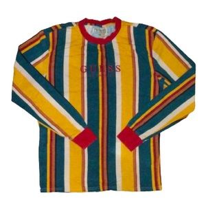 Guess Long Sleeve Bold Print Verticle Stripe Comfortable Shirt